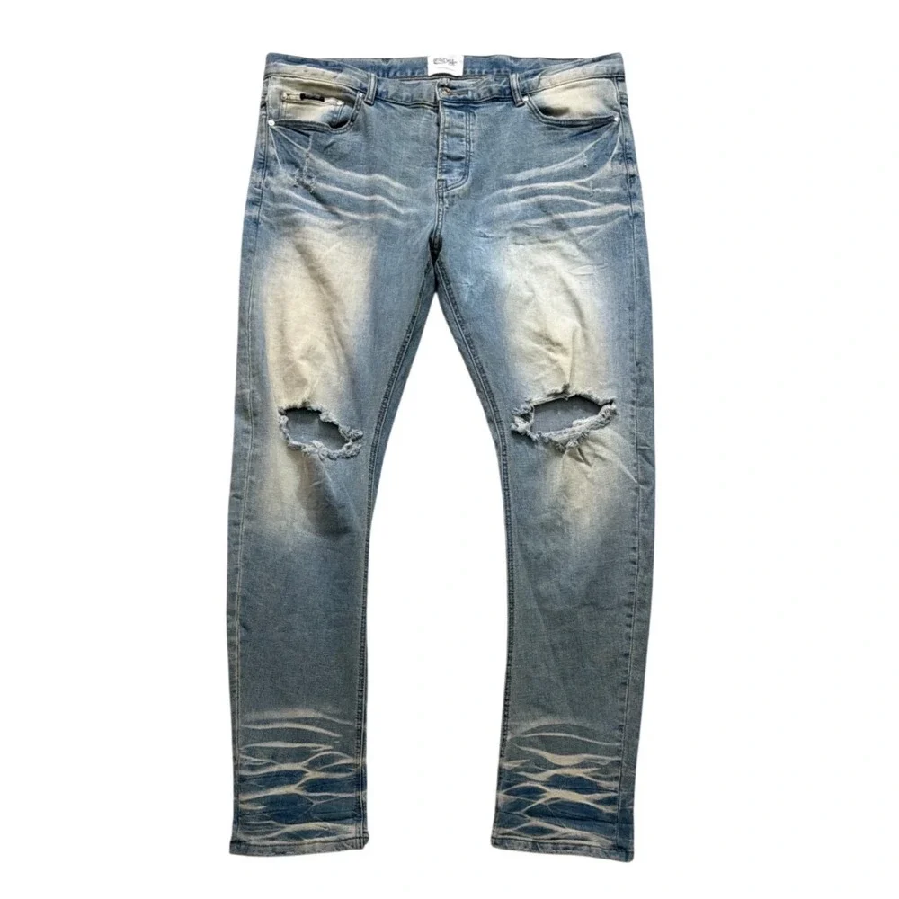 MacKeen Market‎ Kurt LT Mens Distressed Light Wash Button Fly Jeans Size 42